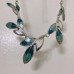 Blue green leaf necklace